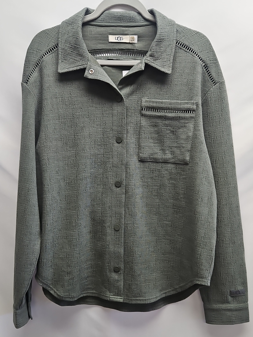 UGG Terry Shirt Jacket S Gray Green Textured Button Front Overshirt Spring 2026